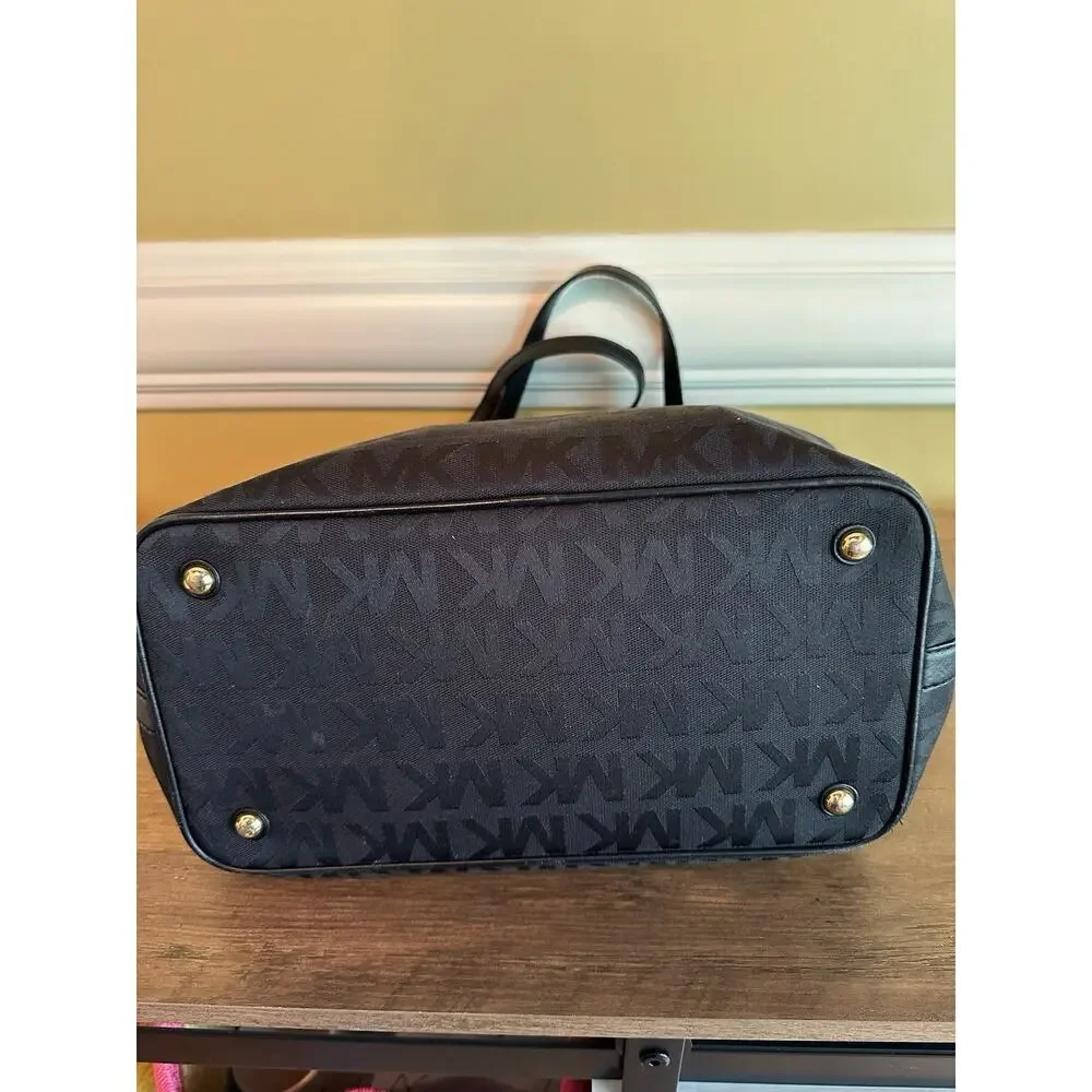 Michael Kors MK Logo Black Canvas Tote Bag Purse Handbag Designer‎